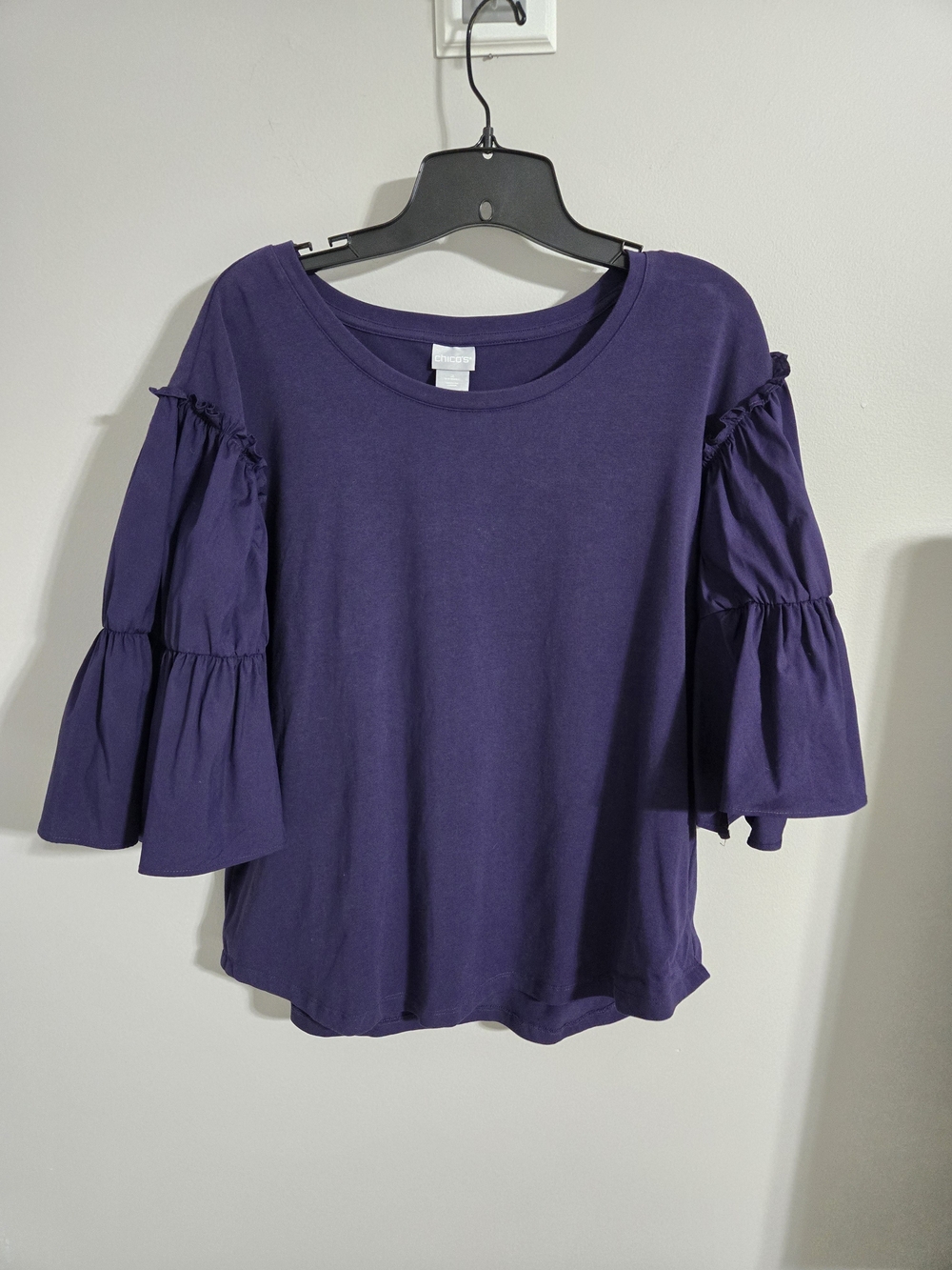 Chico's Deep Purple Tiered Bell Sleeve Top